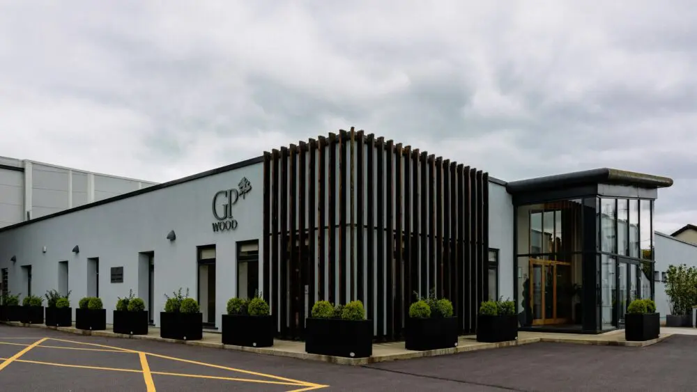 GP Wood head office with timber slat cladding