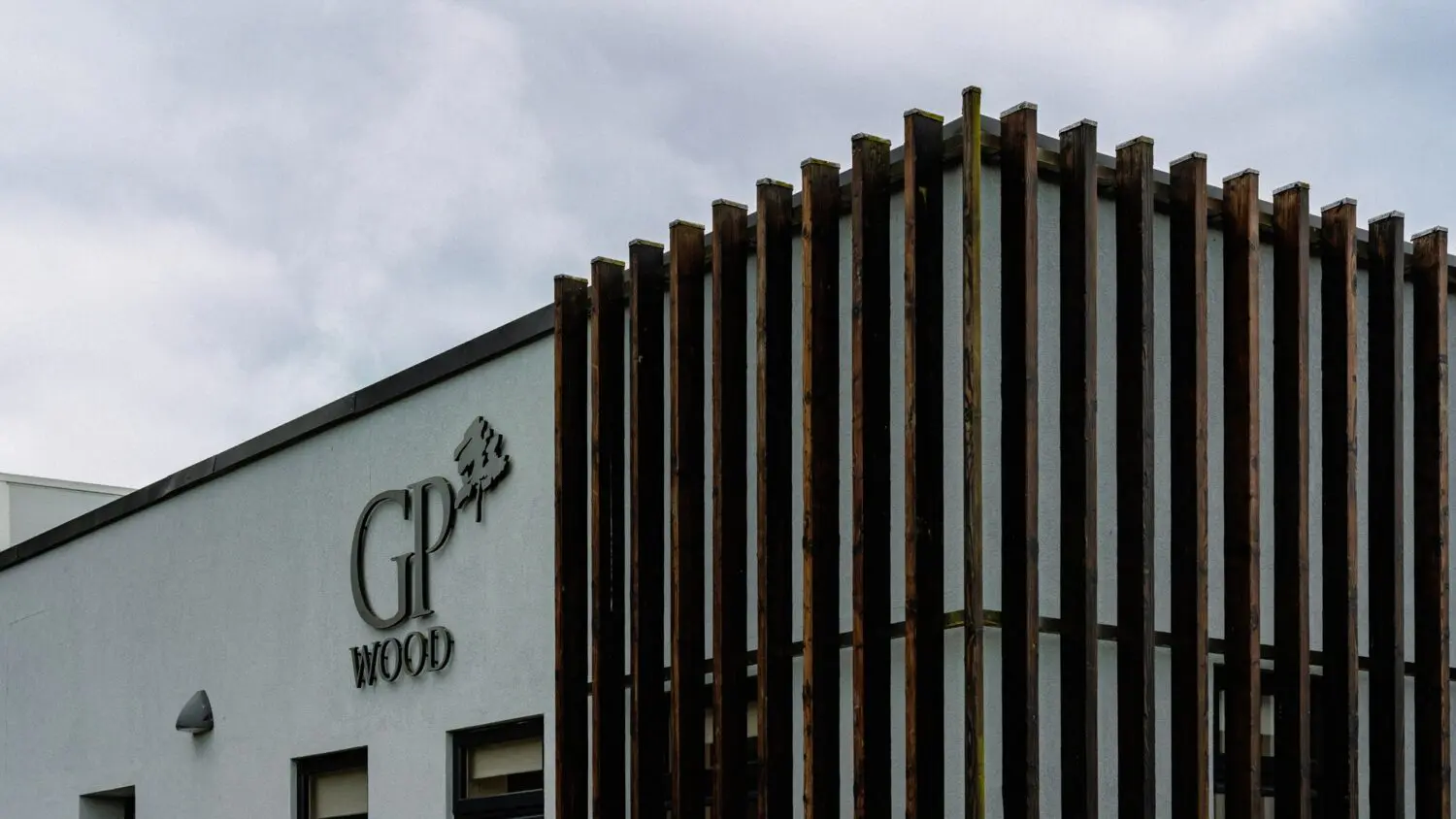 Timber slat cladding detail on the GP Wood head office